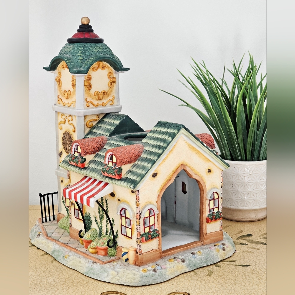 Vintage PartyLite Olde World Village #4 Clock Tower Porcelain Candle Holder